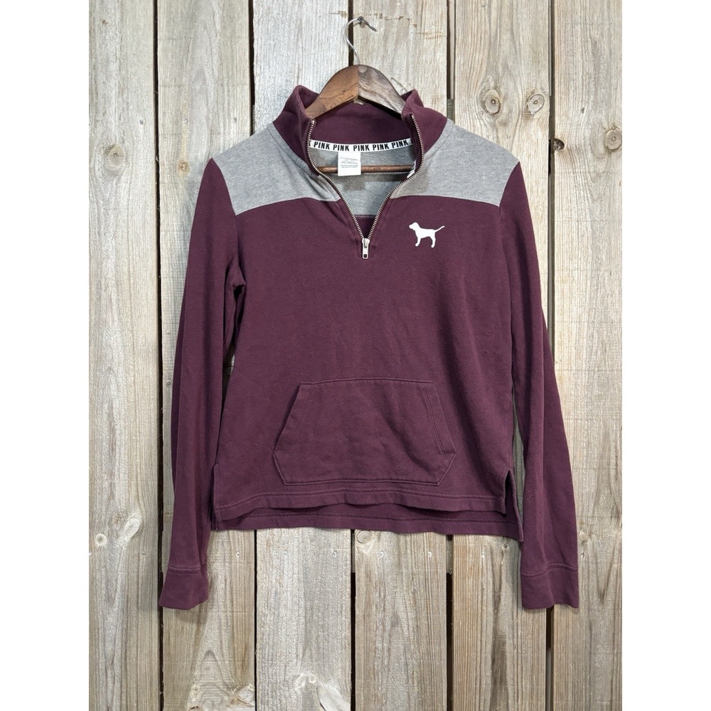 Victorias‎ Secret Pink Burgundy Quarter Zip Pullover Size XS